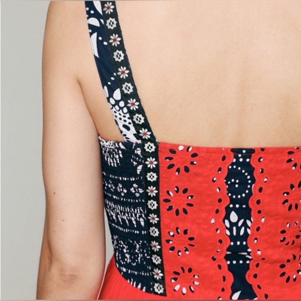 Free People Bossa Nova Maxi Dress Red Navy Boho Flowy Festival Statement Dress - Picture 6 of 7